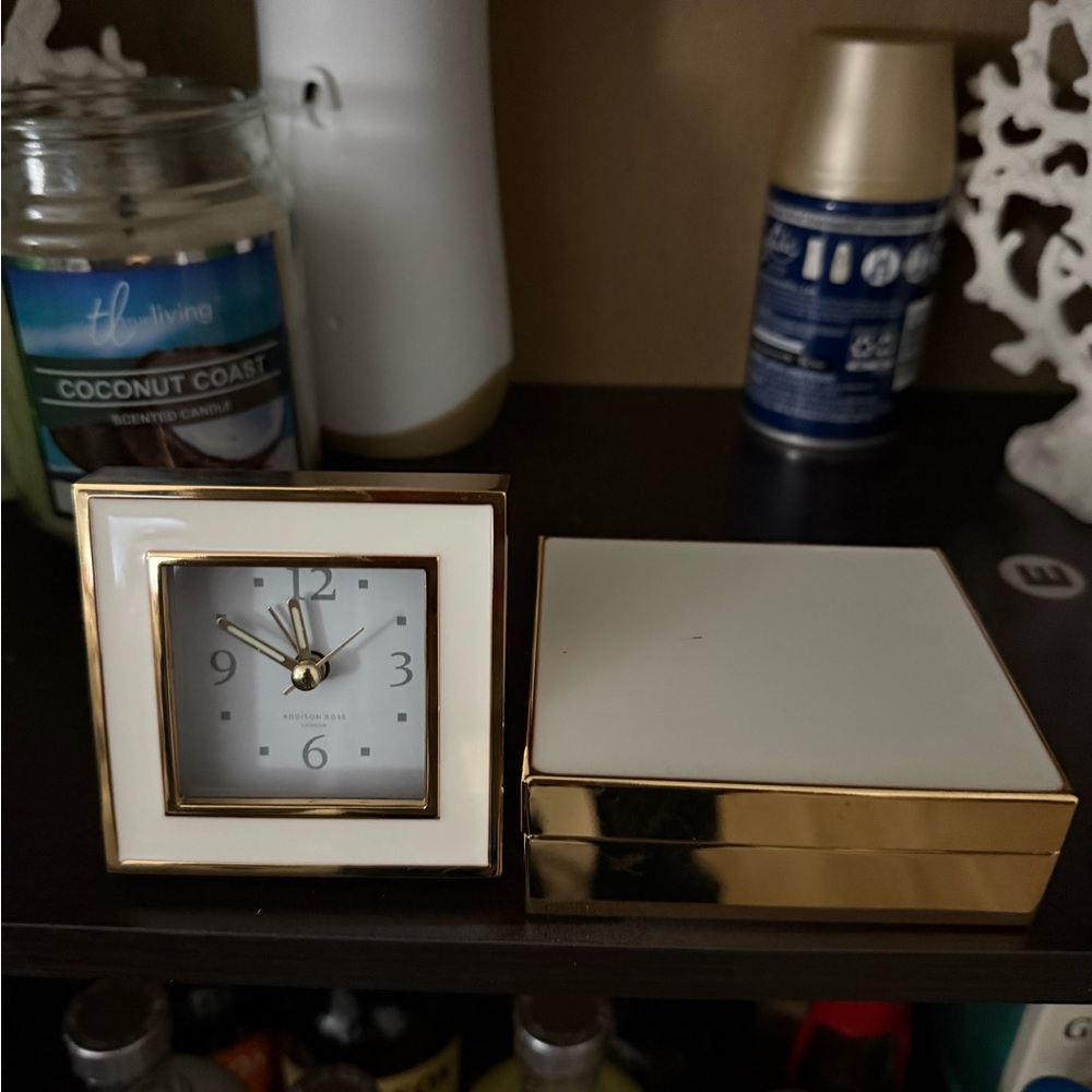 Addison Ross White and Gold Square Clock